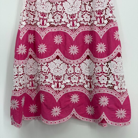 ASOS Off Shoulder Mini Dress 4 Embroidered Floral Crochet Lace Boho Hot Pink - Picture 8 of 11